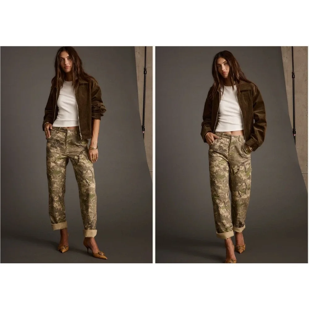 12th Tribe Camo Carpenter Pants Green Brown Forest Camouflage Utility NWT - Picture 2 of 12